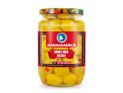 Оливки маринованные с косточкой ”Биберли» с перцем (Biberli Yeşil Zeytin), 4XL, 400 гр., Marmarabirlik, Турция