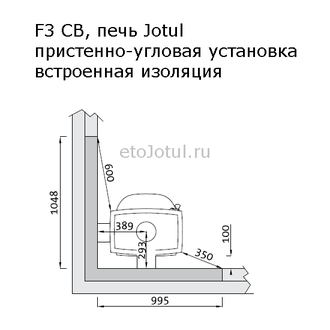 Пристенно-угловая установка печи Jotul F3 CB BBE к негорючим стенам, какие отступы