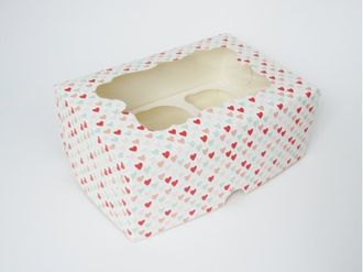 Коробка на 6 кексов (25*17*10 см), сердечки