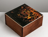 Ящик деревянный с магнитом «Тигр», 20 × 20 × 10 см , не до конца закрывается крышка