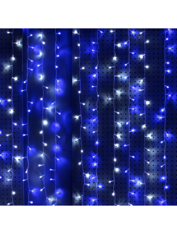 Световой занавес, 500 светодиодов, 2.5х1.5 м, соединяемый (до 6 шт.), уличный, синий/белый