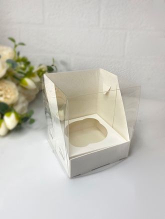 Коробка для 1 капкейка с пластиковой крышкой белая