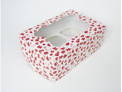 Коробка на 6 кексов (25*17*10 см), Красно-белый новогодний