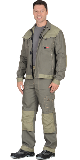Костюм -Вест-Ворк" куртка,брюки т.оливковый со св.оливковым пл. 275 г/кв.м