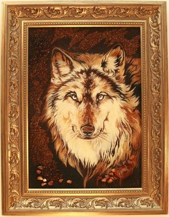 Картина из янтарной крошки. Волк.