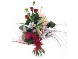 Букет белые Розы, Лилии и Гербера