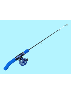 Удочка зимняя штекерная 57см с катушкой/ ручка неопрен СИНЯЯ/ хлыст кивок плоский 38см