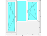 Балконный блок с двустворчатым окном с поворотно-откидной створкой и поворотно-откидной дверью с целиковым стеклопакетом