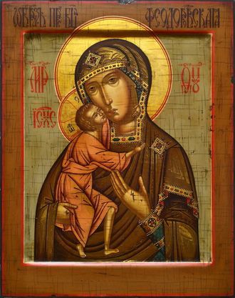 Образ Пресвятой Божией Матери " Феодоровская".  Стилизация "под старину"  Формат иконы: 22х28см.