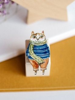 Кот в синем свитере - Брошь/ значок - 354