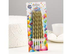 Свечи в торт &quot;Металлик&quot; , Высокие 14 см, 6шт с подставкой, Золотые