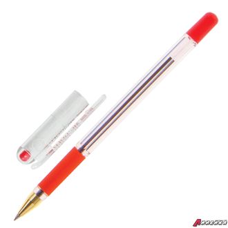 Ручка шариковая масляная с грипом MUNHWA «MC Gold», КРАСНАЯ, корпус прозрачный, узел 0,5 мм, линия письма 0,3 мм, BMC-03. 142779