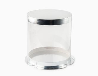 Коробка для торта прозрачная / тубус, диаметр 150 * высота 213 мм, СЕРЕБРО