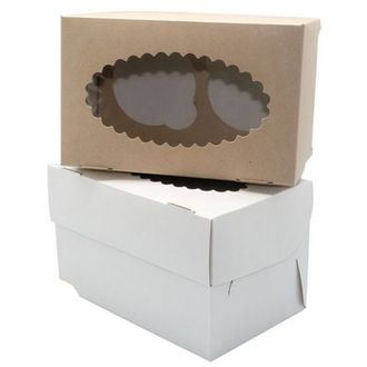 Коробка на 2 кекса ECO MUF 2 (16,5*10*10 см), двухстороняя Крафт/белая