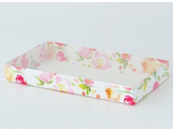 Коробка на 5 печений с прозрачной крышкой (25*15*3 см), акварельные цветы