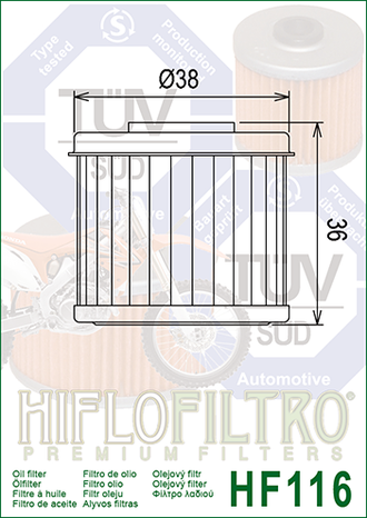 Масляный фильтр HIFLO FILTRO HF116 для Honda CRF 150/250/450, TRX 450 // Polaris SPORTSMAN/HAWKEYE/ACE 325, RANGER // Husqvarna TC 250, TE 250/310, TXC 250/310