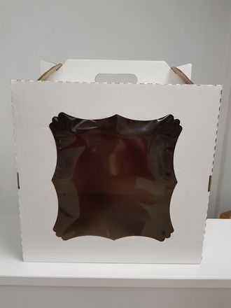 Коробка для торта с фигурным окном с РУЧКОЙ, 30*30*30 см, БЕЛАЯ