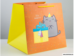 Пакет квадратный «Котик и тортик» 30 x 30 x 30 см
