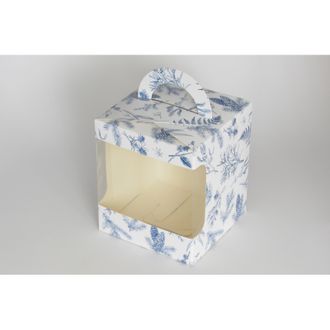 Коробка для пряничного домика с окном (17*17*19 см), Синий иней
