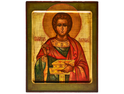 Пантелеимон Целитель, святой великомученик. Рукописная икона.