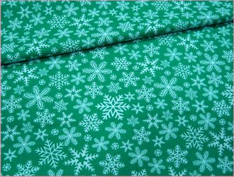 Ткань &quot;Снежинки на зеленом&quot; (100% хлопок)