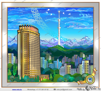Акимат Алматы  векторный шаблон, иллюстрация фасада здания.