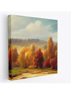 Печатная картина на деревянном подрамнике, 40*40 см. "Осенний лес"