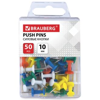 Силовые кнопки-гвоздики BRAUBERG цветные, 50 шт., в пластиковой коробке, 221117