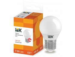 Лампа светодиодная IEK шар G45 E27 9W(810lm) 3000К 3K ECO LLE-G45-9-230-30-E27