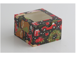 Коробка на 1 кекс с окном (11,5*11,5*8 см), Рождество