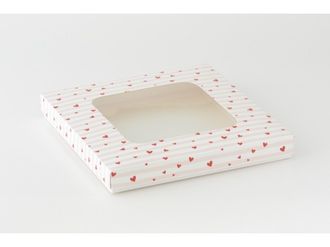 Коробка на 10 печений с окном (24*24*3 см), валентинка