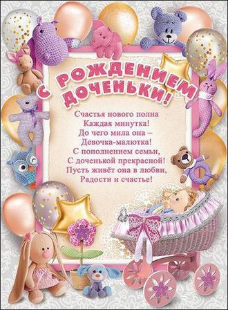 Плакат на выписку "С рождением доченьки!" Розово-золотые шарики (60х44 см)