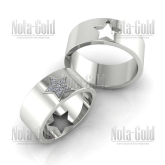 Парные обручальные кольца в виде звёзд из белого золота с бриллиантами