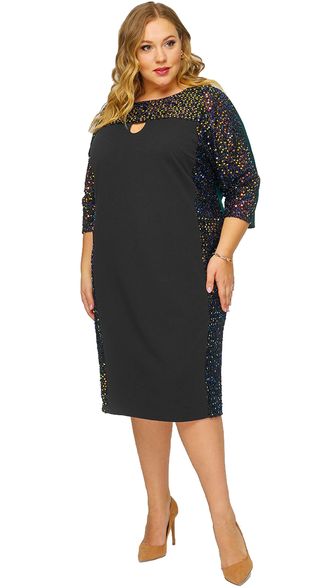 Нарядное платье Арт.180907 (Цвет черный + пайетки) Размеры 52-76