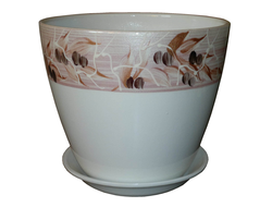 Белый с розовым керамический горшок для домашних растений диаметр 15 см с рисунком полосой