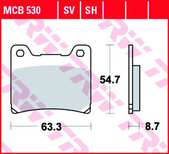 Тормозные колодки передние/задние TRW MCB530 для Yamaha FZR 400/600/750/1000, RD 250/350/500, FZ 600/750, YZF 600/750/1000, XJ 600/900, XJR 400/1200/1300, V-max 1200, XV 750/1000/1100, FJ 1100/1200