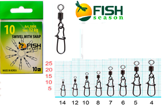 Вертлюжок с застежкой  Swiwel With Snap Nice (10уп. по 10шт.) арт. 3004 Размер 5 (28кг)