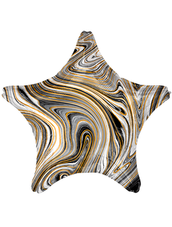 Фольгированный шар с гелием "Звезда мрамор черно-золотая" 45 см