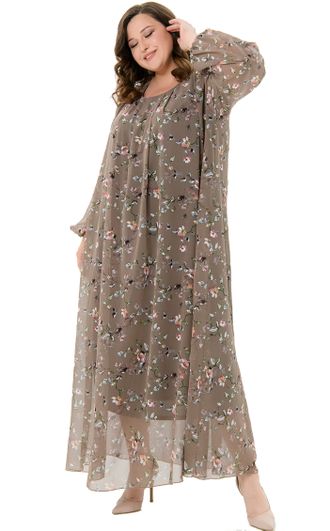 Вечернее длинное платье из воздушного шифона арт. 2522420  &quot;ЧУДНЫЙ ВЕЧЕР&quot; (цвет мокко) Размер 76