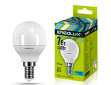 4895117874516 Лампа  шар Ergolux  G45 E14 7W(570lm 220°) 4500K 4K матовая 82x45 пластик/алюм. LED-G45-7W-E14-4K