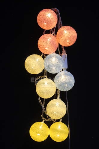 Гирлянда из ниток светодиодная "Тайские цветные шарики" 2.5 м, белый теплый свет