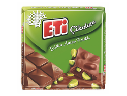 Шоколад молочный с фисташками (Butun Antep Fıstıklı Çikolata), 65 гр., Eti, Турция