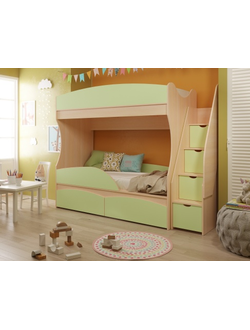 Детская двухъярусная кровать Омега 15 с бортиком и выдвижными ящиками