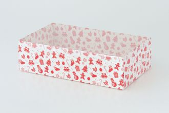 Коробка подарочная ВЫСОКАЯ 5П-В с Прозрачной крышкой (25*15* выс 7 см), Красно-Белый Новогодний