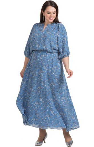 Женственное летнее платье А-образного силуэта арт. 5857 (цвет голубой) Размеры 48-64
