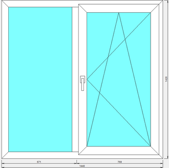 Окно двустворчатое с одной поворотно-откидной створкой