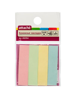 Клейкие закладки Attache бумажные 4 цвета по 25 листов 12х50 мм