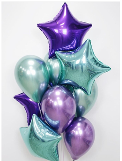 Набор шаров с гелием "Фиолетово-бирюзовый хром"