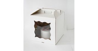 Коробка для торта с фигурным окном с РУЧКОЙ, 20*20* ВЫСОТА 19 см, БЕЛАЯ