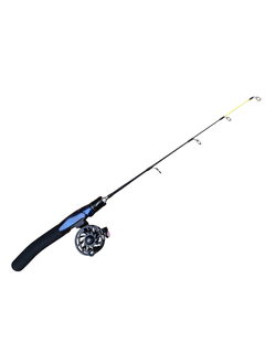 Удочка зимняя штекерная 57см с катушкой/ ручка неопрен ЧЕРНАЯ/ хлыст кивок плоский 38см